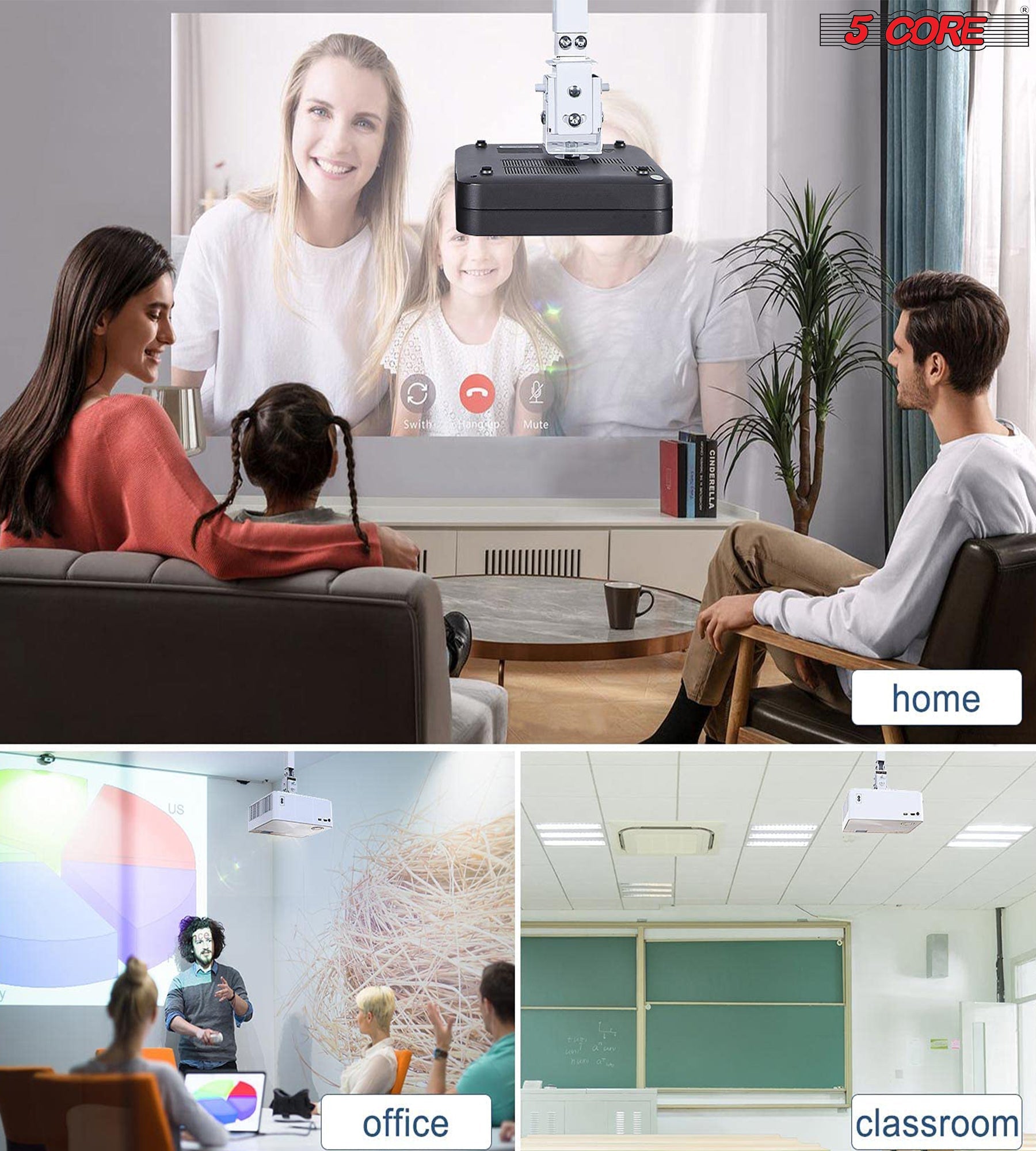 5Core Projector Mount Ceiling Wall Universal Holder Adjustable Low Profile Capacity 40lb