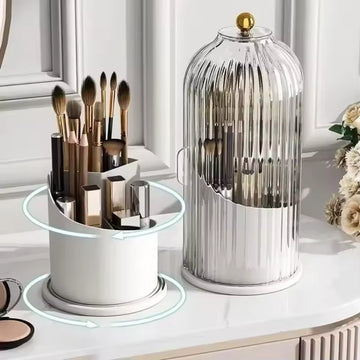 360° Rotating Makeup Brush Storage Tube Dust-proof Partition Storage Box Dressing Table Pen Holder Lipstick Storage Rack